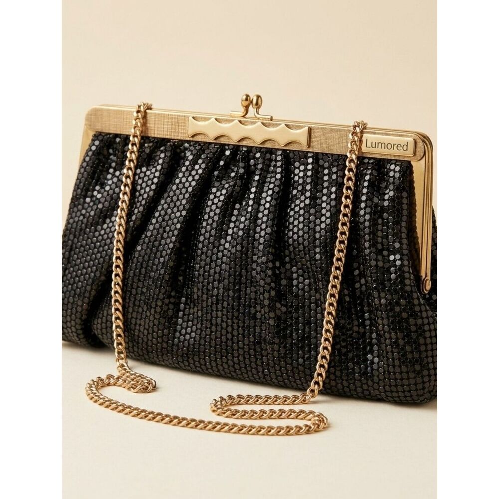 Vintage Lumured - Elegant Black Sequin Clutch Bag